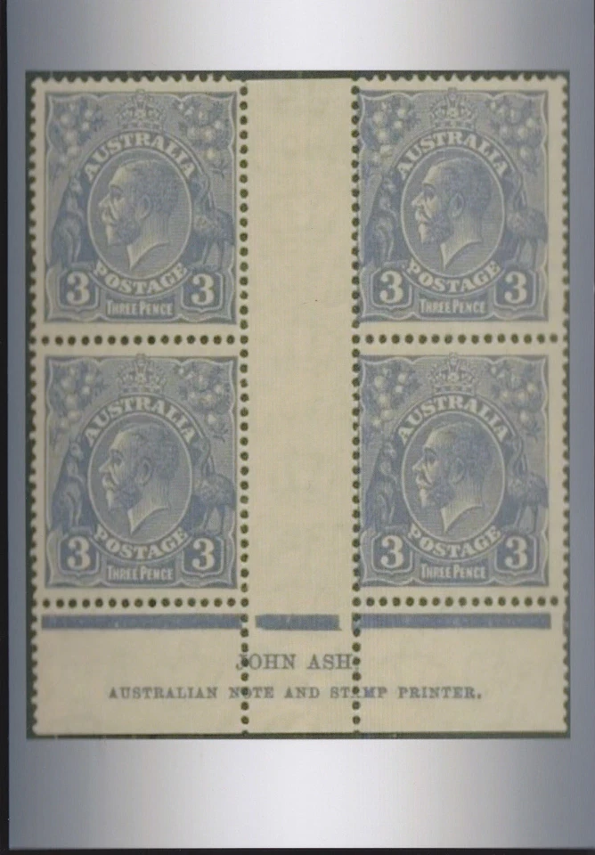 3d KGV Blue Gutter Imprint Block Australia ------ POSTCARD Size Photo Print - Image 1 of 1