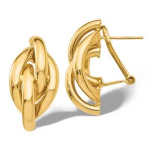 14K Solid Yellow Gold Omega Clip Back Post Dangle Earrings - Picture 1 of 4