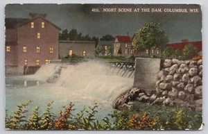 Postcard Columbus Wisconsin Night Scene At The Dam 1913 - Imagen 1 de 2