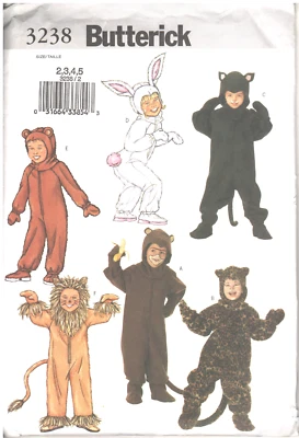 Butterick Pattern Childrens Girls Boys Animal Costume 3238 Size 2 3 4 5 UNCUT - Image 1 of 2