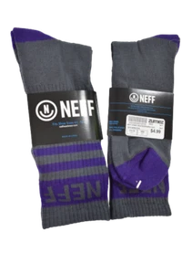 2 Pair NEFF Mens Gray/Purple Socks Fit Shoe Sizes 6 1/2 to 12 - Picture 1 of 1