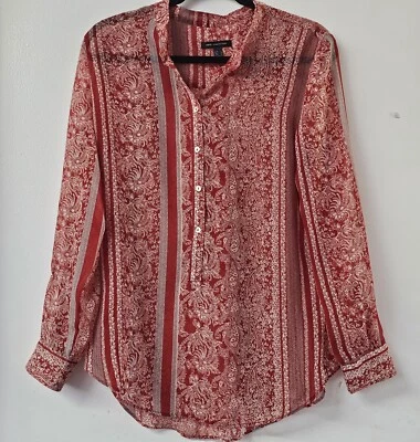 MANGO女式红色白色透明长袖纽扣衬衫(M) — 第 1/3 张图片