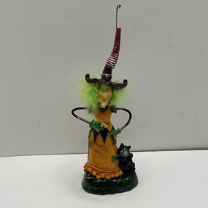 Vintage Halloween Witch Ornament Figurine Black Cat 6 inch Polystone Greenbrier - Picture 1 of 7