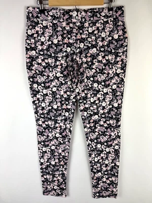 NUEVO $44 Express Mujer Negro Rosa Floral Elástico Leggings Grandes L Foto 1 de 4