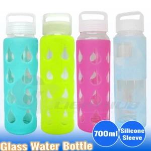 700ml Glass Water Bottle Sport Outdoor Silicone Sleeve kettle cup BPA Free - Picture 1 of 6