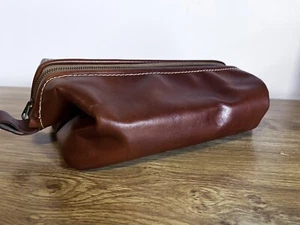 Vintage Mellow Touch Cowhide Leather Travel Shaving Toiletry Bag - Picture 1 of 11