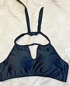 TIME AND TRU Sz 2X Black Bathing Suit Top Halter Bikini Molded Cups High Neck - Picture 1 of 10