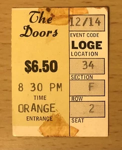 1968 THE DOORS FORUM LOS ANGELES 12/ 14 CONCERT TICKET STUB JIM MORRISON F2 - Picture 1 of 2