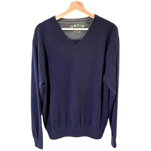 Suéter Pullover Azul Cuello en V Cachemira Para Hombres Orvis Aire Libre Tranquilo Lujo Abuelo - Imagen 1 de 6