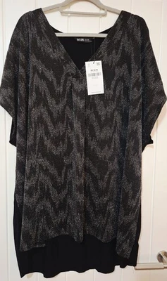 LADIES YOURS BLACK/SILVER SPARKLE PULLOVER TUNIC TOP SIZE 26/28 NEW WITH TAGS - Image 1 of 4