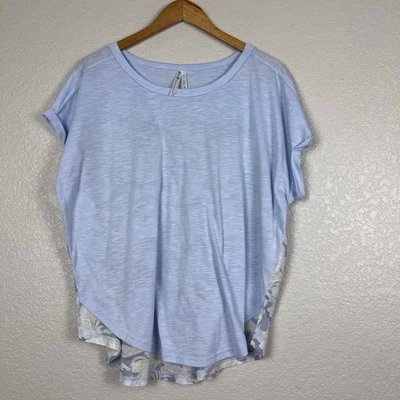 Seven7 T Shirt Womens Large Mixed Media Blue Floral Oversized Coastal Boho - Image 1 of 4