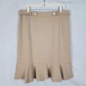 NYCC Größe Large hellbraun khaki geraffter Volantsaum knielanger Rock mit elastischer Taille - Bild 1 von 7
