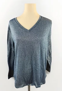 Y2K Faded Glory Women's Top Size 1X Metallic Blue Layering Holiday - Picture 1 of 6