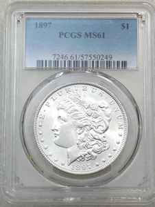 1897 P Morgan Silver Dollar PCGS MS61 Frosty White Just Graded New Holder #P168B - Picture 1 of 4
