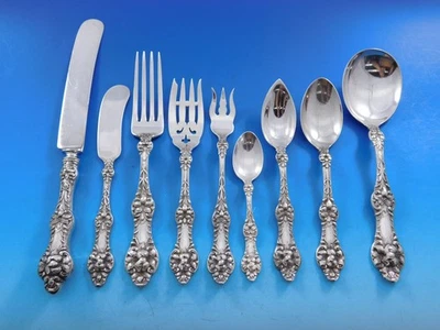Juego de cubiertos Old Orange Blossom de Alvin de plata esterlina 12 servicio 110 piezas cena Foto 1 de 4