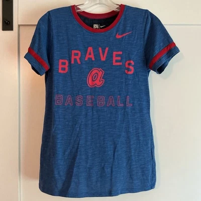 Nike Atlanta Braves Shirt Women’s Small Dri-Fit Heather Blue Ringer Cooperstown - Image 1 of 4