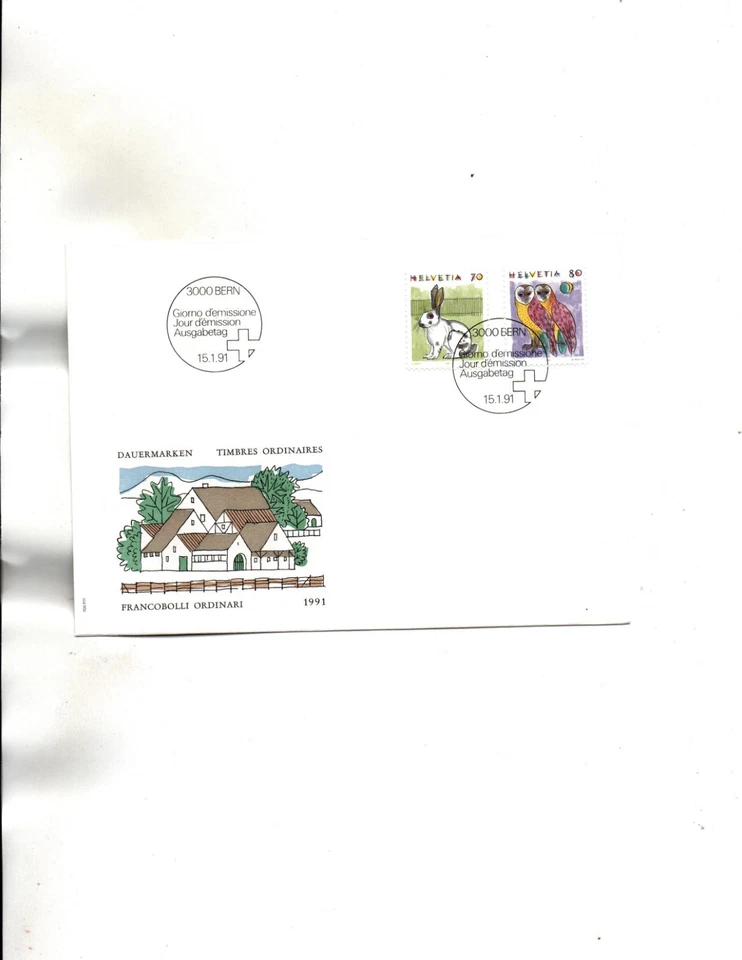 Suiza FDC Sc#872.873 conejos, aves Foto 1 de 1