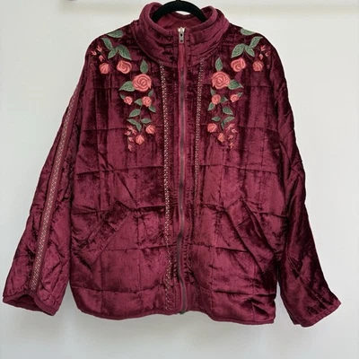 Free People x Anna Sui Velvet Floral Embroidered Jacket Sz L Dolman Sleeve Boho - Image 1 of 4