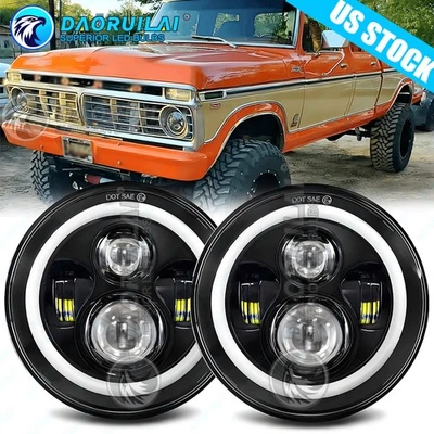 Faros LED redondos de 7 pulgadas Halo Fit camioneta Ford F-100 F-250 F-350 1953-1977 Foto 1 de 4