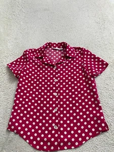Susan Graver Women Polka Dot Short Sleeve Button-Up Shirt Hot Pink Size 2XS - Picture 1 of 9