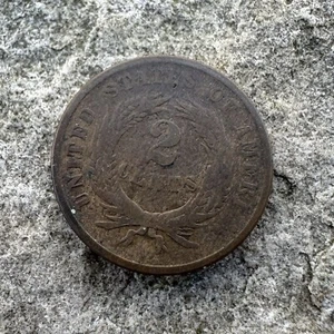 Antique 1866 US 2 Cent Piece Two Cent Coin Penny - Circulated - Slabbed - Picture 1 of 3