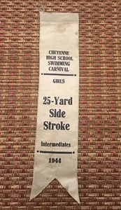 Vintage 1944 Cheyenne High School Award Ribbon  Swimming Wyoming Antique Old - Picture 1 of 2