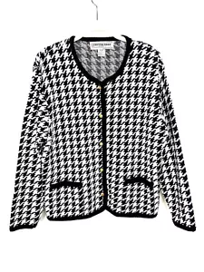 VTG Crystal-Kobe Womens Houndstooth Print Gold Button Cardigan Sweater Sz SP - Picture 1 of 6