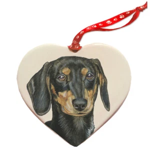 Dachshund Black and Tan Porcelain Heart Ornament Double-Sided - Picture 1 of 2