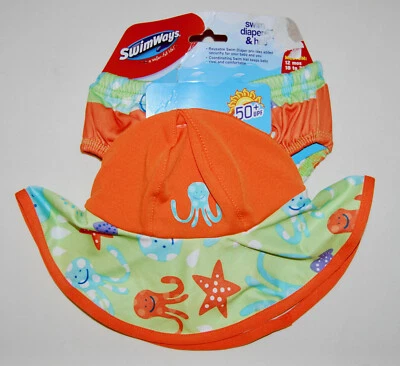 Nuevo con etiquetas Juego de pañales y sombreros de natación SwimWays infantil unisex naranja estampado de vida marina talla 12M Foto 1 de 4