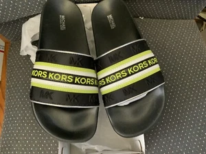 Michael Kors Gilmore Flat Slide Sandals Size 8 MK Black/White New W/ Box - Picture 1 of 5