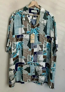 Roundtree Yorke Caribbean White Shirt Multi Abstract Print Short Sleeve XXL NEW - Picture 1 of 5