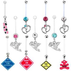 Gems Baby Feet Crane Maternity Navel Ring Pregnantcy Belly Button Ring Flexible