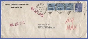 US 1947 Prexy Airmail Cover 45c rate, 30c + 5c x 3, New York to Switzerland - Picture 1 of 2