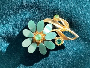 Green Golden Leaves Flower Stem Brooch With Gem Accents Christmas Gift - Picture 1 of 4