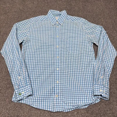 Camisa masculina Eton grande fina 41 16 azul xadrez botão manga longa - Imagem 1 de 4