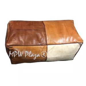 MPW Plaza Rectangle Pouf, Tritone, Moroccan Leather Ottoman (Un-Stuffed) - Picture 1 of 4