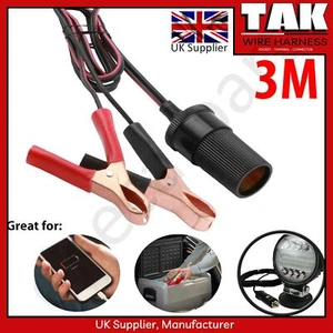Alligator Crocodile Clip Battery to Car Cigarette Lighter Female Socket 3m Lead - Bild 1 von 9