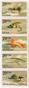 Scott #2549a (2545-2549) Fishing Flies Booklet Pane of 5 Stamps - MNH