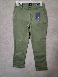 GAP Relaxed Girlfriend Chino Pants Womens 8 Olive Green Cuffed Stretch NEW - Picture 1 of 10