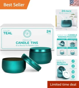 Elegant Teal Candle Tins 8 oz - 24 Pack for Crafting and Gift Storage Solutions - Picture 1 of 9