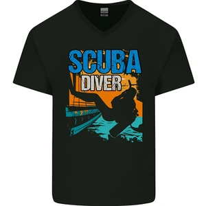 Backroll Entry from a Boat Scuba Diver Diving Mens V-Neck Cotton T-Shirt - Picture 1 of 3