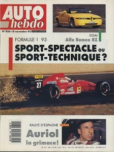 AUTO HEBDO n°856 18/11/1992 ALFA RZ VW VENTO VR6 CLIO grA - Imagen 1 de 1
