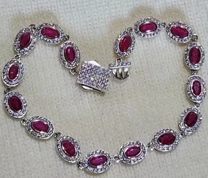 Sterling Silver Ruby Diamond Tennis Bracelet 925 Lab Created Gemstone Rare Clasp - Picture 1 of 16