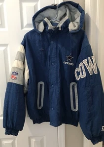Vintage 90s NFL Dallas Cowboys Starter Zip Up Hooded Jacket Coat Size Large - Bild 1 von 22