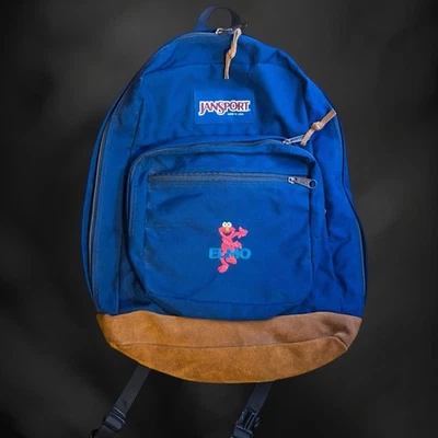 *Very Rare* Elmo Vintage Jansport Leather Bottom Backpack Blue 90s Sesame Street - Image 1 of 4