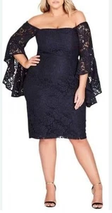 City Chic Plus Size Dress Size Large Mystic Lace Dress Off Shoulder Bell Sleeves - Picture 1 of 13