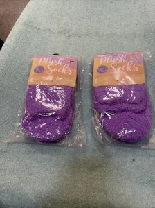 Plush Fuzzy Purple Mid Calf Socks One Size 2 New Pairs - Picture 1 of 8