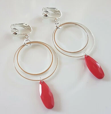 OHRCLIPS CLIPS CREOLEN VERSILBERT ROTE TROPFEN - Bild 1 von 2