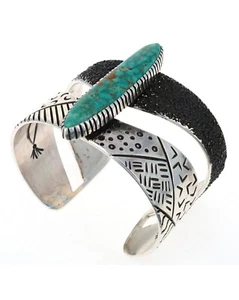 Tufa Stone Cast Natural Kingman Turquoise Bracelet By Michael Roanhorse - Picture 1 of 4