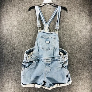 Levis Shortalls Womens 18W Blue Denim Bib Overalls Light Wash Jeans Shorts - Picture 1 of 14